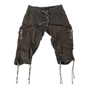 INC Cargo Capris Drawstrings Long Shorts Bermuda Mid Rise